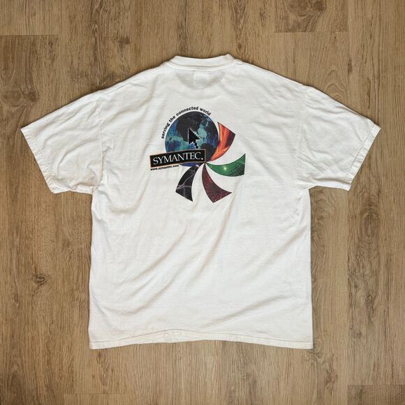 Symantec Graphic T-Shirt Serving The Connected World White XL Techwear - Picture 1 of 6